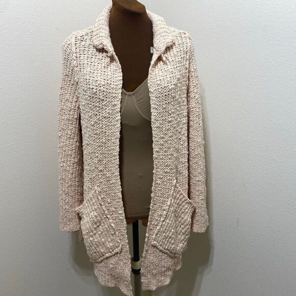 Free People Waterfront Chunky-Knit Long Sleeves Cardigan in Rose Size X-Small - Picture 1 of 9